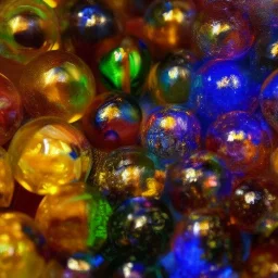 various glass marbles shiny golden galactic ambience galaxies shiny high detail high def 8k high reflections