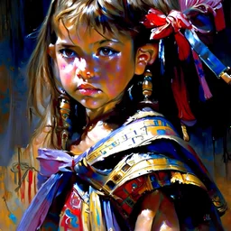 The warrior, by Melanie Delon and Anna Razumovskaya and Andrew Atroshenko Modifiers: oil on canvas beautiful high detail imperial colors child drawing