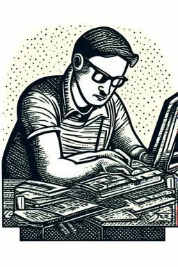 xylography stamp, a software developer working hard