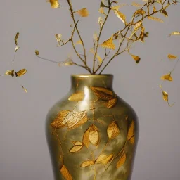 photo of a cracked ceramic vase repaired with gold, kintsugi, beautiful, vines and leaves, rosebuds, delicate, cinematic, high detail, beautiful composition, delicate arrangement, aesthetic, soft lighting, award winning photography, tender