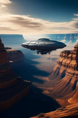 cinematic photo of a stunning spaceship hovering over Grand Canyon