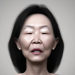 An older asian woman’s face while she has an orgasm