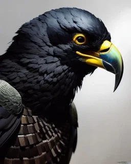 "black feathered, rogue, mysterious Kenku male, bird, full-scale head and shoulders portrait, 8k resolution concept art portrait by Greg Rutkowski, Artgerm, WLOP, Alphonse Mucha dynamic lighting hyperdetailed intricately detailed Splash art trending on Artstation triadic colors Unreal Engine 5 volumetric lighting Splash art fantasy"