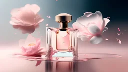 generate me an aesthetic photo of perfumes for Perfume Bottles with Floating Petals