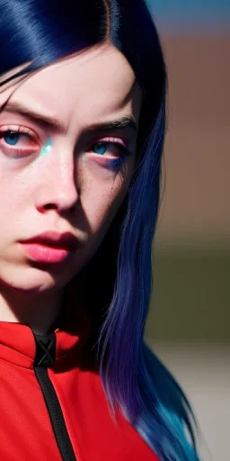 Billie Eilish, in a swimsuit, high detail, realistic, 8k, not to be distinguished from a photo, identical pupils