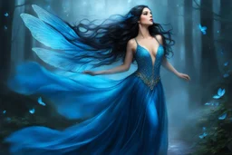 The modern Faerie: Where she passes, heads turn as if drawn by some silk siren's song. Long black hair flows freely down her back, starlit skin aglow against a cerulean dress that leaves little to imagination. When jewel-bright eyes find yours across the smoke-hazed room, you feel the breath leave lungs all at once. She glides through crowds parting before her magnetism, until lone porchflower graces seat beside your own.