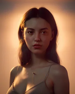 Realistic Waist up Portrait young woman, retro style, photo studio, unreal engine 5, god lights, ray tracing, RTX, lumen lighting, ultra detail, volumetric lighting, 3d.