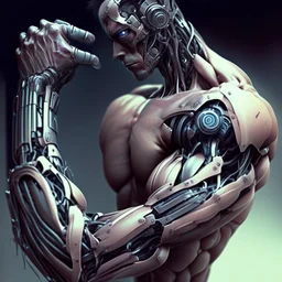 a muscular arm of an andro-humanoid, synthetic, highly sophisticated, biopunk style