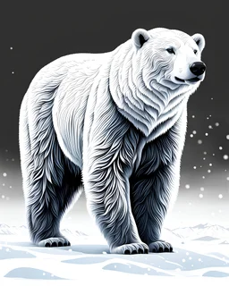 Art illustration lineal polar bear, nieve, calidad ultra, hiperdetallado, 12k, fondo blanco, color blanco y negro full body