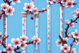 fantastic light pin blue background with three cherry blossoms in a column repeated 4 times with variations