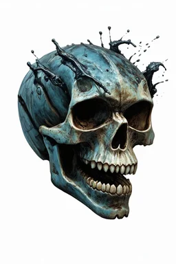 A MECHANICAL NON HUMAN SKULL AND PHALLIC SYMBOL DARK SLIMEY AND GIVING BIRTH SHARKS TEETH with a touch of H.R. Giger's biomechanical aesthetic. Hyperdetailed and rendered in 8k resolution, a true masterpiece. hyperdetailed intricately detailed Splash art action painting film noir photorealism psychedelic art telephoto lens aetherpunk horror post-apocalyptic VIVID IN COLOR