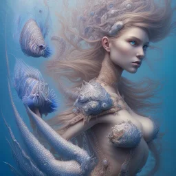 sango fantasy, fantasy magic, intricate, sharp focus, illustration, highly detailed, digital painting, concept art, matte, artgerm and paul lewin and kehinde wiley, masterpiece sexy lips African lady body mermaid lionfish head turquoise space lady beach sea under water mermaid seaweed