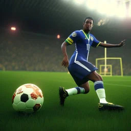 Football Brazil Pele,shallow depth of field, macro lens, unreal engine 5, ultra detailed, realistic signature TD