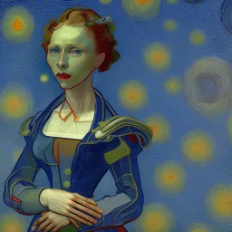 Portrait de femme robot par van gogh couleurs très vives très lumineux