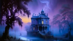 A violet mansion with plasma ooze ghosts painted by Ivan Aivazovsky