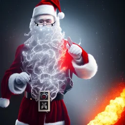 All Black Santa, ghost, wearing high tech mask, white smoke, dark, rage, high definition, ultra 8 k, volumetric lighting, blue fire, fog red rain