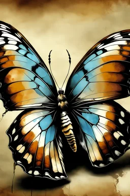 Acrylic painting of a butterfly in isolation, grunge background, vintage colours, highly detailed
