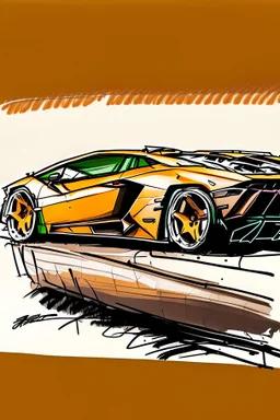 2d rough drawing in color Lamborghini, side view of drivers side