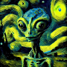 Así la imagen perfecta de un alien como si hubiera sido pintado por van Gogh