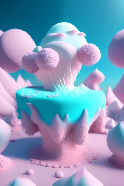 detailed peaceful landscape made of cake frosting, cotton candy, ice cream, strong texture, extreme detail, octane render