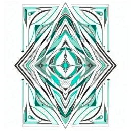 stylized Scandinavian artifact in the style of tarot and art deco, turquoise and grey colours, white background