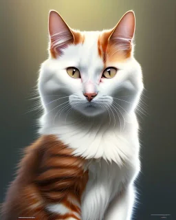 A cute orange and white cartoon Cat sitting down, full-scale head and shoulders portrait, 8k resolution concept art portrait by Greg Rutkowski, Artgerm, WLOP, Alphonse Mucha dynamic lighting hyperdetailed intricately detailed Splash art trending on Artstation triadic colors Unreal Engine 5 volumetric lighting Splash art fantasy"