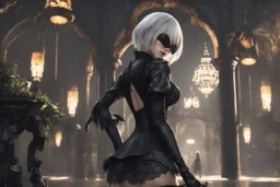 Beautiful 2B with blindfoldin 8k nier automata artstyle, 2B them, 2B Custom, blindfold, close picture, rain, fantasy world, intricate details, highly detailed, high details, detailed portrait, masterpiece,ultra detailed, ultra quality