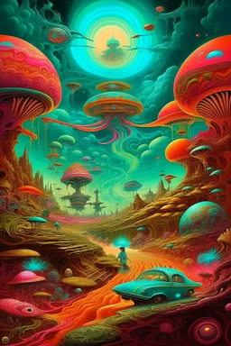 transformative journey into a fantastic surrealism world psychedelic sci-fi