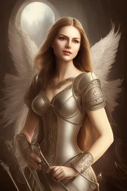 portrait lady angel with super bobs no top long white hairs shield in castle