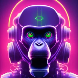 A beautiful portrait of a cyborg monkey purple neon color scheme, high key lighting, volumetric light high details psychedelic background