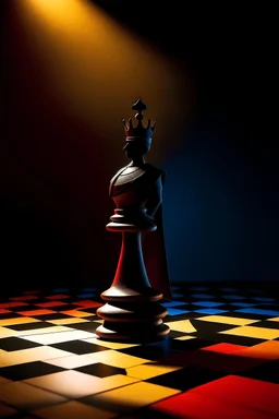 a queen in the shadow of the pawn, symbolising a person reaching their potential. Brighter colours, classical chess board