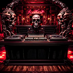 DJ of the damnded, insanely detailed DJ booth in hell, MID set, speakers and equipment made of bone, anatomically correct, add more skulls in th audience, photorealism, vray, 8k 3d https://stablecog.com/generate?o=a67b60e0-edd2-418d-9744-d1d585055d7f