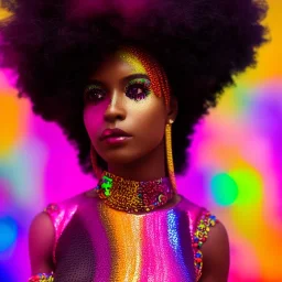 full body shot, masterpiece, best quality, family of three, dark skinned, sparkling eyes, fluorescent skin, colorful makeup, afro, highly detailed body, afrofuturism, scifi, sun light, 4K, RAW, depth of field, high contrast, realistic details, 24mm