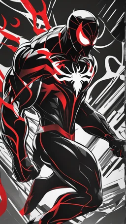 A close picture to Mix between daredevil and venom symbiote in red and black color in dreamshaper finetuned model with dynamic art style witg