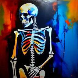 abstract acrylic paint of a skeleton, complementary colors