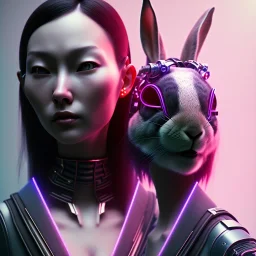 Portrait, Front avatar image, sweet rabbit mask, cyberpunk Asian woman, black pink color, highly detailed, concept art, smooth, unreal engine 5, god rays, ray tracing, RTX, lumen lighting, ultra detail, volumetric lighting, 3d, finely drawn, high definition, high resolution.