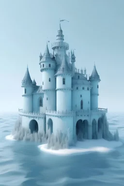 Drowing castle inside sea pastel blue
