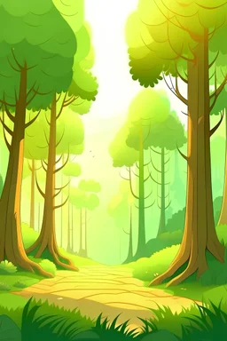 gambar kartun sebuah hutan di pagi hari yang indah