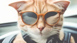 a close-up of a cat wearing glasses, looking check-in cool and stylish, cat photography, funny cat, cat design, awesome cat, sfw, an anthro cat, photo of a cat, ginger cat, with sunglasses, cat portrait, cat photo, detailed portrait shot, high-quality portrait, intellectual cat, anthro cat, aesthetic siamese cat, portrait shot