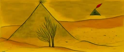 A yellow dune with spewing sand painted by Paul Klee