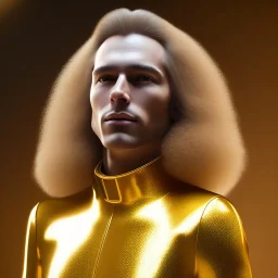 beautiful cosmic golden male, long hair, nice smiling, delicate colors, beautiful glamour galactic golden dress, ultra sharp focus, 8k, unreal engine 5, extremely sharp detail, light effect, soft light atmosphere of a spaceship, smooth, full of details, face in front, complete vision of face and body