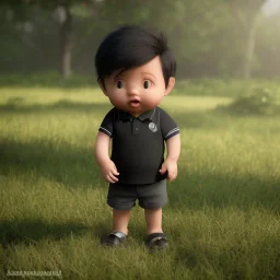 short boy with black hair and a comb-over and fat with a polo shirt and black rain coat realistic 8k