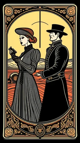 Tarot card of the Westworld film noir art nouveau theme of a Mars