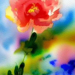 abstract watercolor of a peony, warm colors, water color streaks and splashes, minimalist, in the style of John Singer Sargent, white space