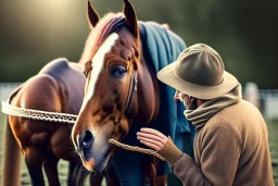 Menschliche Hand streichelt ein Pferd