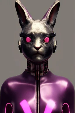 Medium Close Up Portrait, Front image. cyberpunk, rabbit mask, Chinese woman, pink long hair. latex, glossy suit. Pink, black, white, color. Retro futuristic style. Color background, photo studio. Avatar image, highly detailed, concept art, smooth, unreal engine 5, god rays, ray tracing, RTX, lumen lighting, ultra detail, volumetric lighting, 3d, finely drawn, high definition, high resolution.