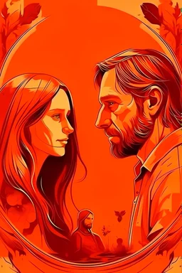 mujer y hombre. hoy y siempre.encuentro de almas.reconocimiento a traves de vidas pasadas.amor.acuerdos a traves de los años. rechazo del entorno.lagrimas. clima calido. luz natural. color naranja tonos rojizos.sobre aguas de mar. Abrazos. Estilo vang gog