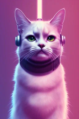 cat cute cyberpunk, purple tones, high lighting