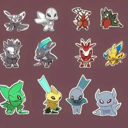 one steel and poison type Pokemon, tiny, ferrous, dark in color scheme, in Pokemon anime style, fully visible