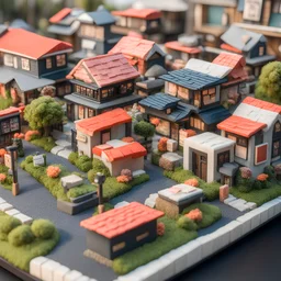 sushi neighborhood diorama, suburban houses made from colossal sushi blocks, sushi textures, fantastical, mega detailed, photoreal, maximalism, dynamic composition, sign post says "SUSHI LANE"
